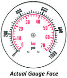 2.5" Dry Gauge - Center Back w/ Clamp (0 - 1000 psi) - CDS-1P-070B